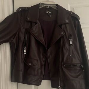 Burgundy motorcycle style leather jacket